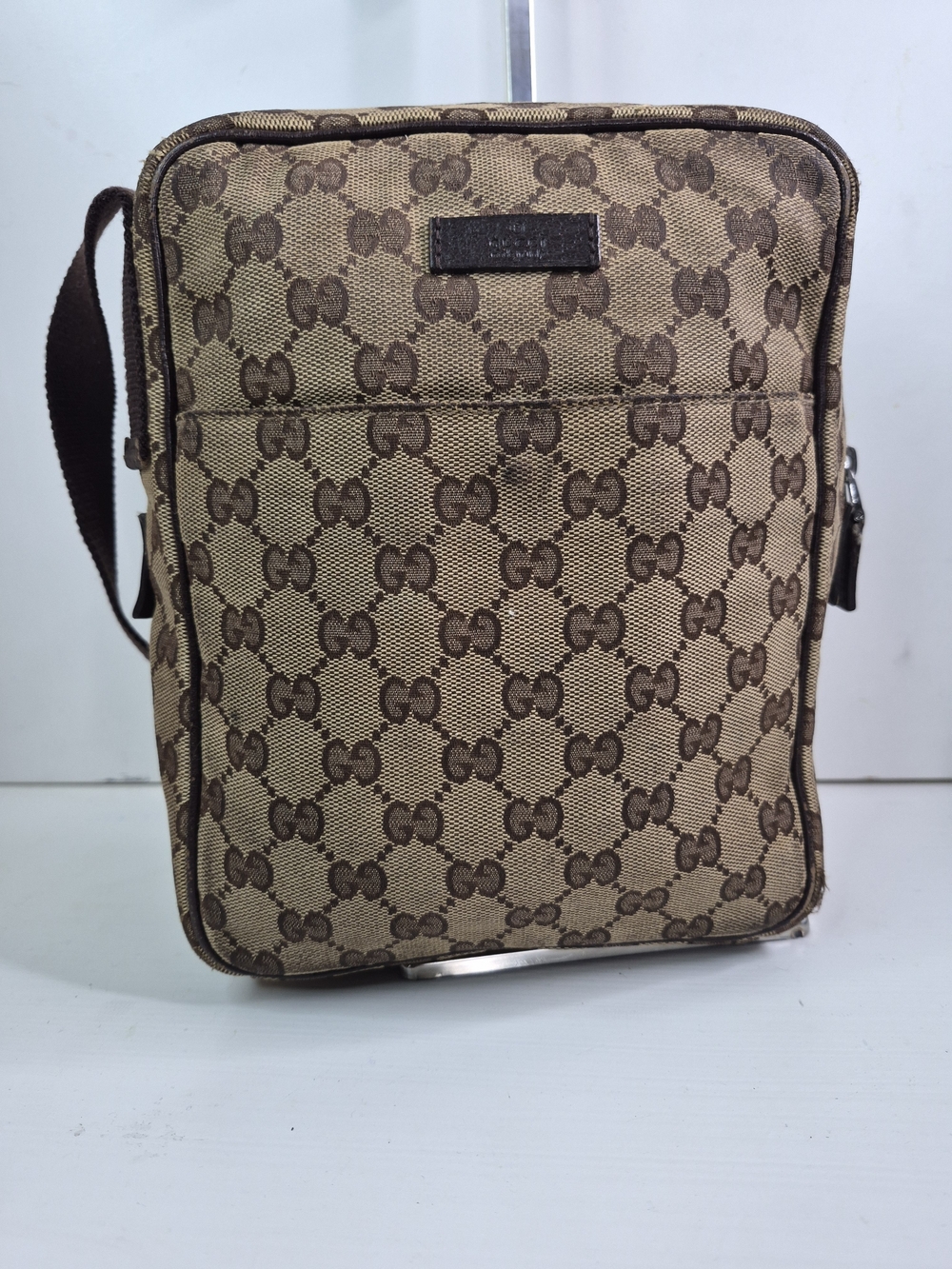 Gucci Beige and Brown Monogram Messenger Bag